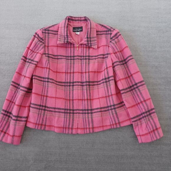 Vintage Requirements Jacket Womens 18 Pink Plaid Full Zip Wool Blend Barbiecore - Picture 1 of 9